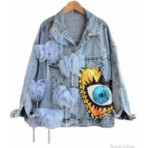 Denim Coat Woman Harajuku Style Sequined Loose Casual Jacket Ins Spring Elegant